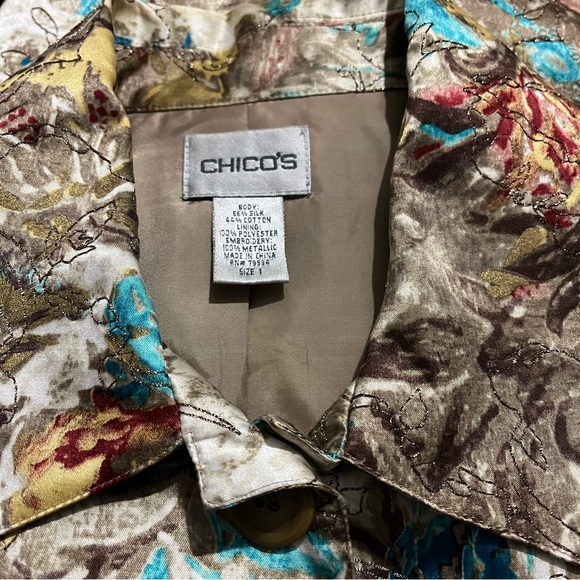 Chico's Cotton-Silk Oriental Floral Design Stephan Jacket - Picture 10 of 14